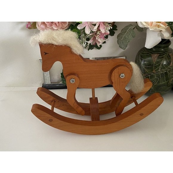 Rocking Horse Vintage Hand Crafted Folk Art Wooden Doll Horse Mane and Tail EUC - Picture 11 of 16